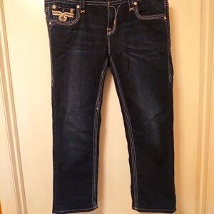 Rock Revival Betty Crop Sz 30 x 25 Bling Flap Faux Pocket Metallic Stitch EUC